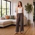 thumbnail image 2 of Wrongduck Women's Lace Trim Wide Leg Pants, Cropped Palazzo Trousers with Drawstring Elastic Waist and Pockets, Lightweight Summer Casual Lounge Pants, 2 of 7