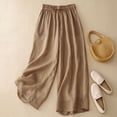 thumbnail image 2 of Women's Linen Pants High Waisted Wide Leg Drawstring Casual Loose Fit Trousers Solid Color Lightweight Pants (2XL, Khaki), 2 of 8