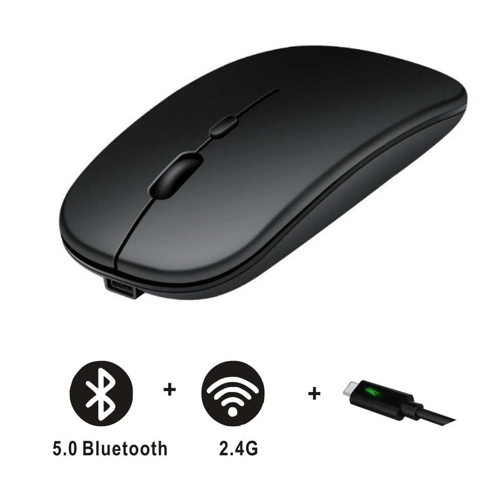 New Gaming Mouse Wireless Bluetooth Dual Mode Silent Rechargeable USB 2.4G DPI 1600 Optical Ergonomics Suitable for Laptops