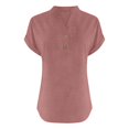 thumbnail image 4 of JIAYUE Women's Shirt Elegant Solid V-Neck Collar Button Front Short Sleeve Shirts For With Pocketless Design Breathable Knit Blouse Tops For Casual And Wear, 4 of 4