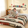 thumbnail image 4 of Erosebridal Train Queen Comforter Set, Steam Engine Comforter Sets Queen, White Pattern, Gray Reversible 3 Pieces 1 Comforter and 2 Pillowcases, 4 of 6