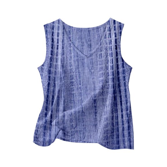 Dressy V Neck Tank Tops for Women Cotton Linen Gauze Shirts Sleeveless Summer Tunic Top Loose Fit Lightweight Casual Blouses Basic Sleeveless Layering Camisoles Beach Vacation Outfits Blue L