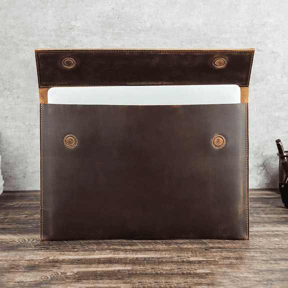 For MacBook Air 15 inch Genuine Leather Sleeve Magnetic Closure Laptop Case