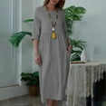 thumbnail image 2 of Birdeem Robe Décontractée Ample à Manches Trois-Quarts Col Rond avec Poches pour Femmes Couleur Unie, 2 of 8