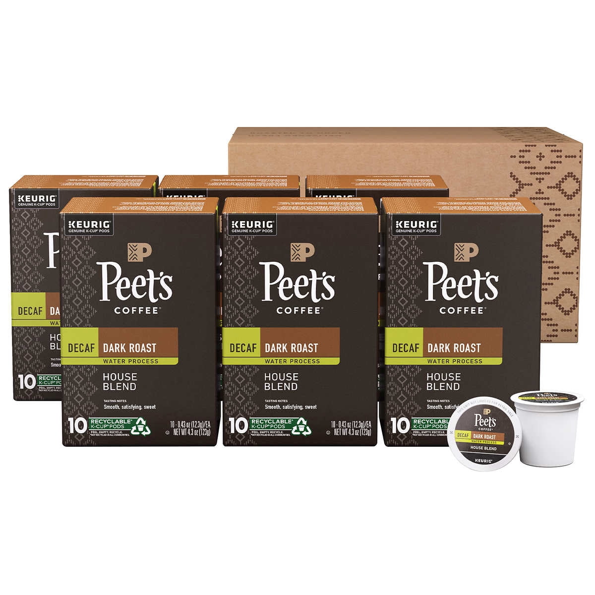 Peet's Coffee Decaf House Blend K-Cup Coffee Pods, 60 Count