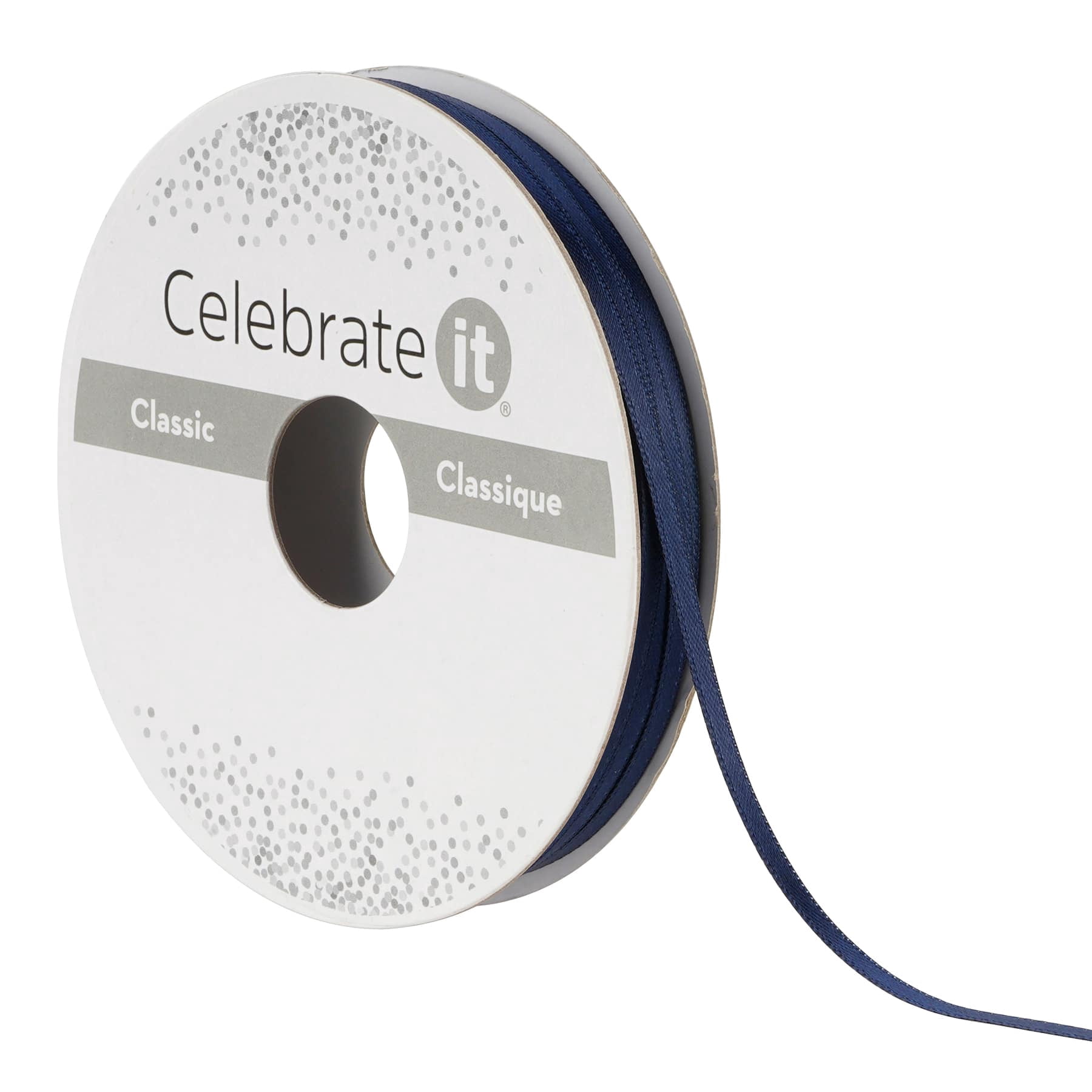 1/8" x 10yd. Navy Satin Ribbon by Celebrate It – Non-Wired with Woven Edge - Polyester – Ideal for Gift Wrapping - Baskets & DIY Crafts - 24 Pack
