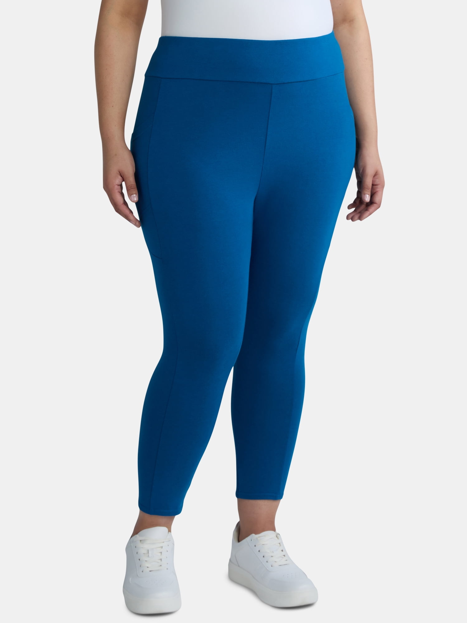 Terra & Sky Women's Plus High Rise Capri Leggings with Cellphone Pockets, 2-Pack