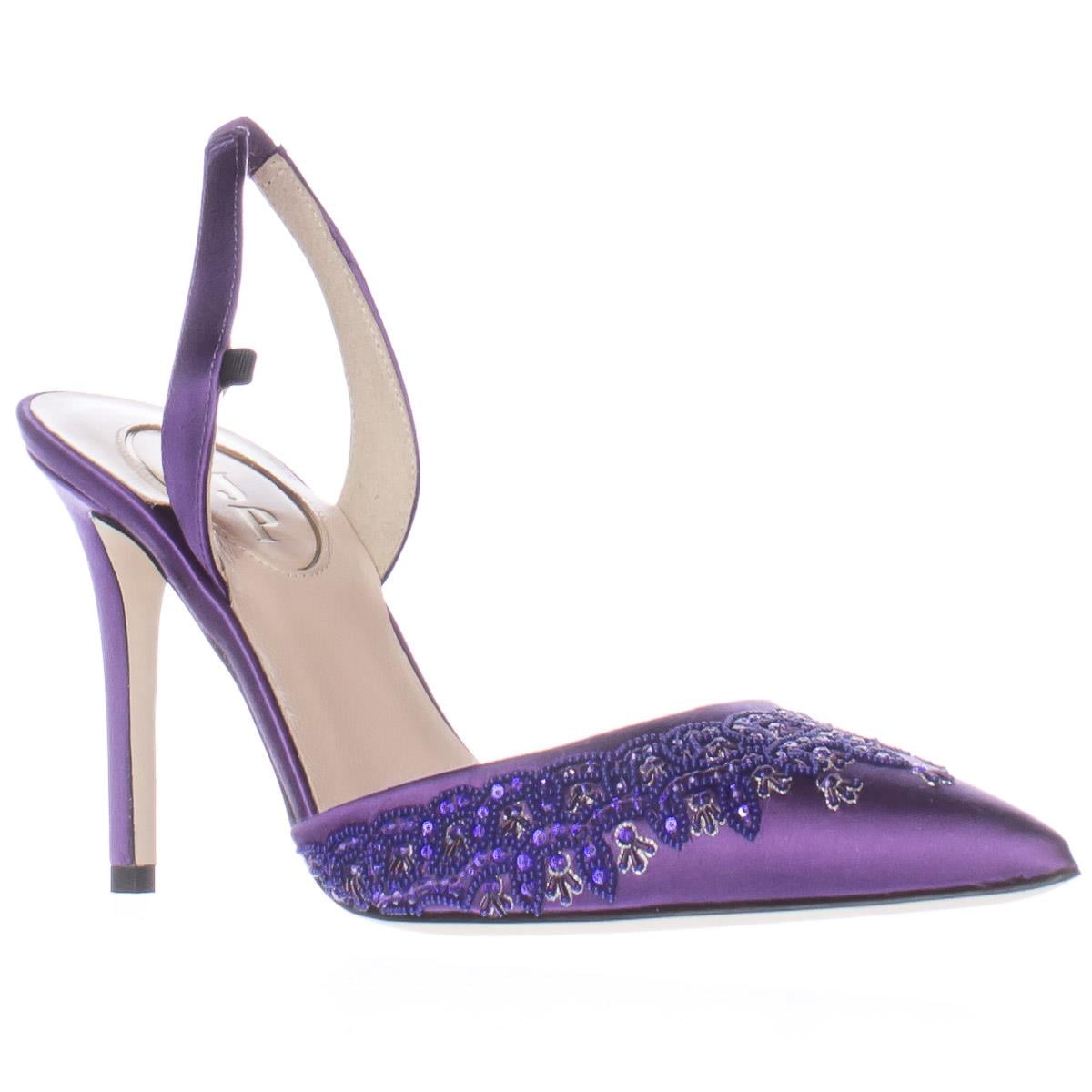 Womens SJP Josephine Sling-Back Pointed Toe Heels, Purple Satin ...