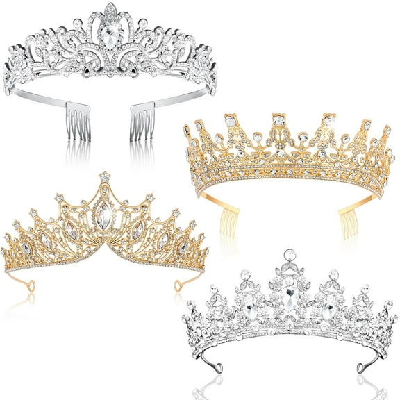 4 Pack Queen Crowns for Women Pageant Crown with Combs Princess Rhinestones Tiara Headband Prom Tiara for Quinceanera Birthday Cosplay Wedding(Gold and Silver) supernova