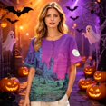 thumbnail image 6 of Women’s Halloween Handprint Graphic Henley Button Neck Short Sleeve Cotton Linen Shirt with Chest Pocket Casual Fit, 6 of 7