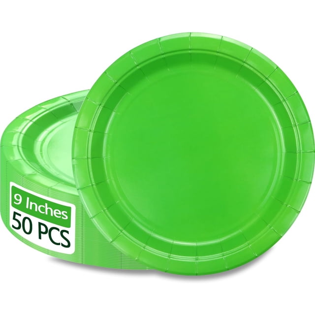 50Pcs Green Paper Plates - 9\u201d Light Green Paper Plates Round Bulk Dinner Plates for Spring Summer Daily Use Holiday Picnic Celebrations Sage Green Birthday Party Decorations