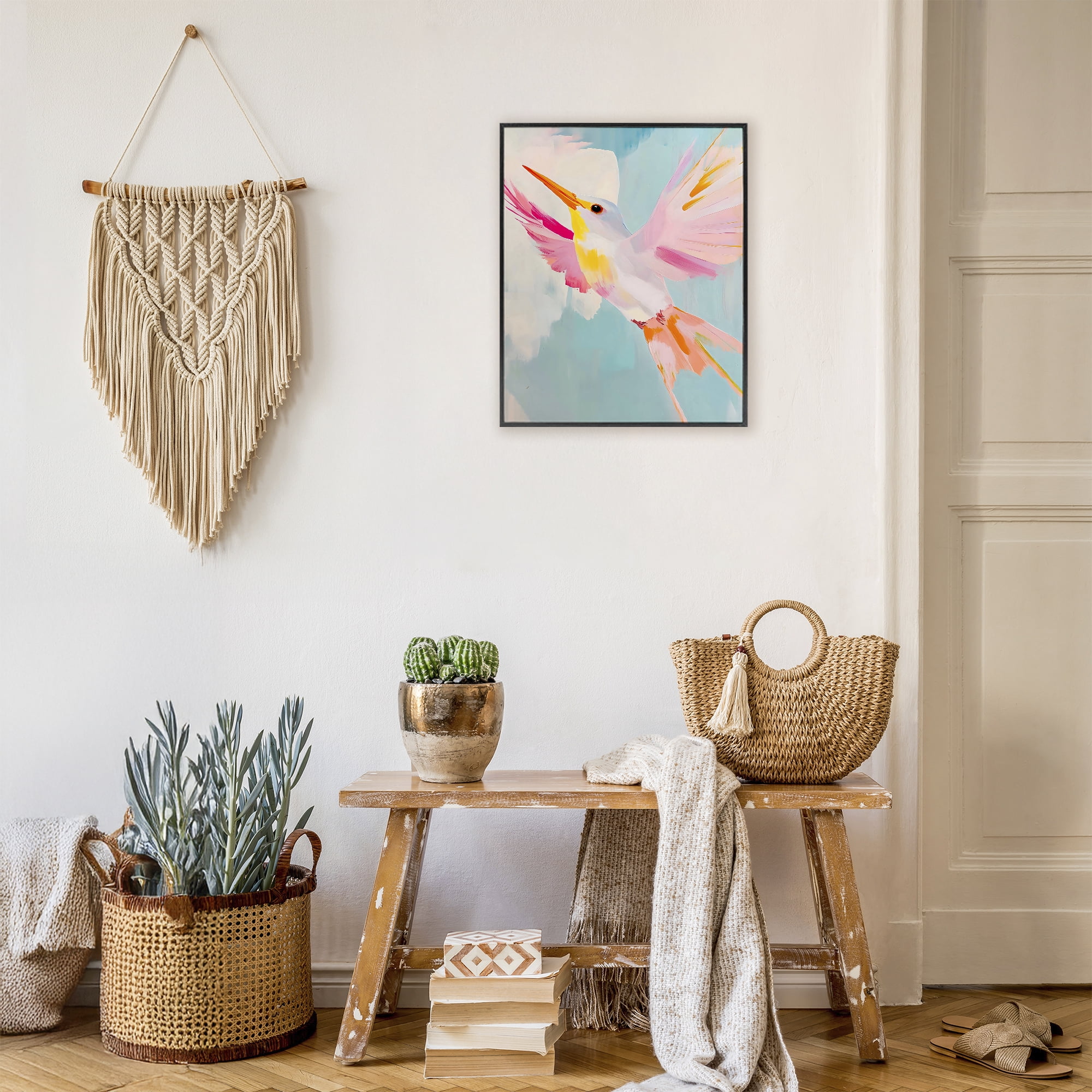 Stupell Industries Pastel Hummingbird Soaring Black Framed Giclee Art, design by The Prints Vibe