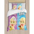 thumbnail image 3 of Gender Reveal Duvet Cover Set King Size, Girl and Baby Boy with Dogs Puppy Cute Figures Congratulations Birthday Theme, Decorative 3 Piece Bedding Set with 2 Pillow Shams, Multicolor, by Ambesonne, 3 of 3