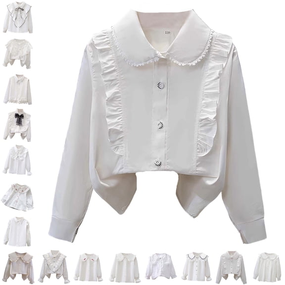 Boys Button Down Shirts Peter Pan Collar Dress Shirt School Uniform for Girls Summer Tops 15-16 Years