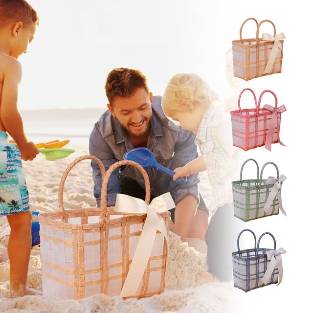 Bolso de playa tejida de plástico transparente - Gran capacidad 18L organizador de compras y supermercados - 40x27x16cm - Caqui, verde, rosa, azul