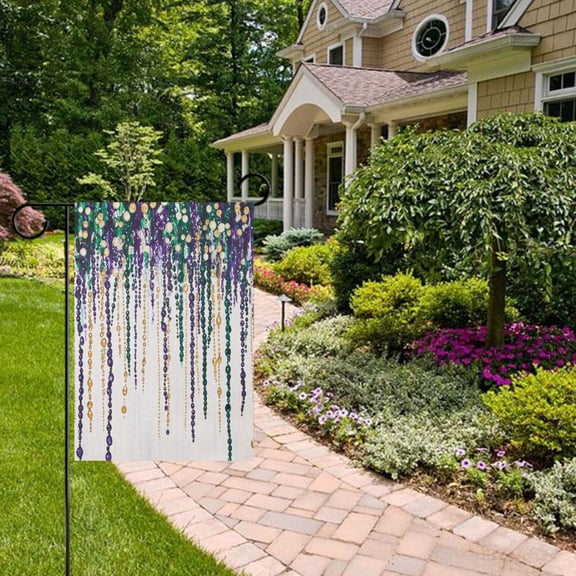 Mardi Gras Beads Garden Flag Double Sided 12 x 18 Inch Outside Yard Decoration Outdoor Flag
