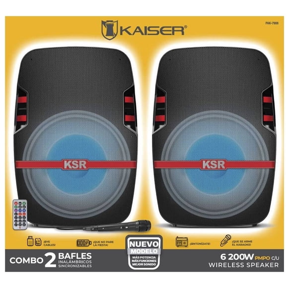 Combo 2 Bafles 8 Pulgadas Kaiser Recargables