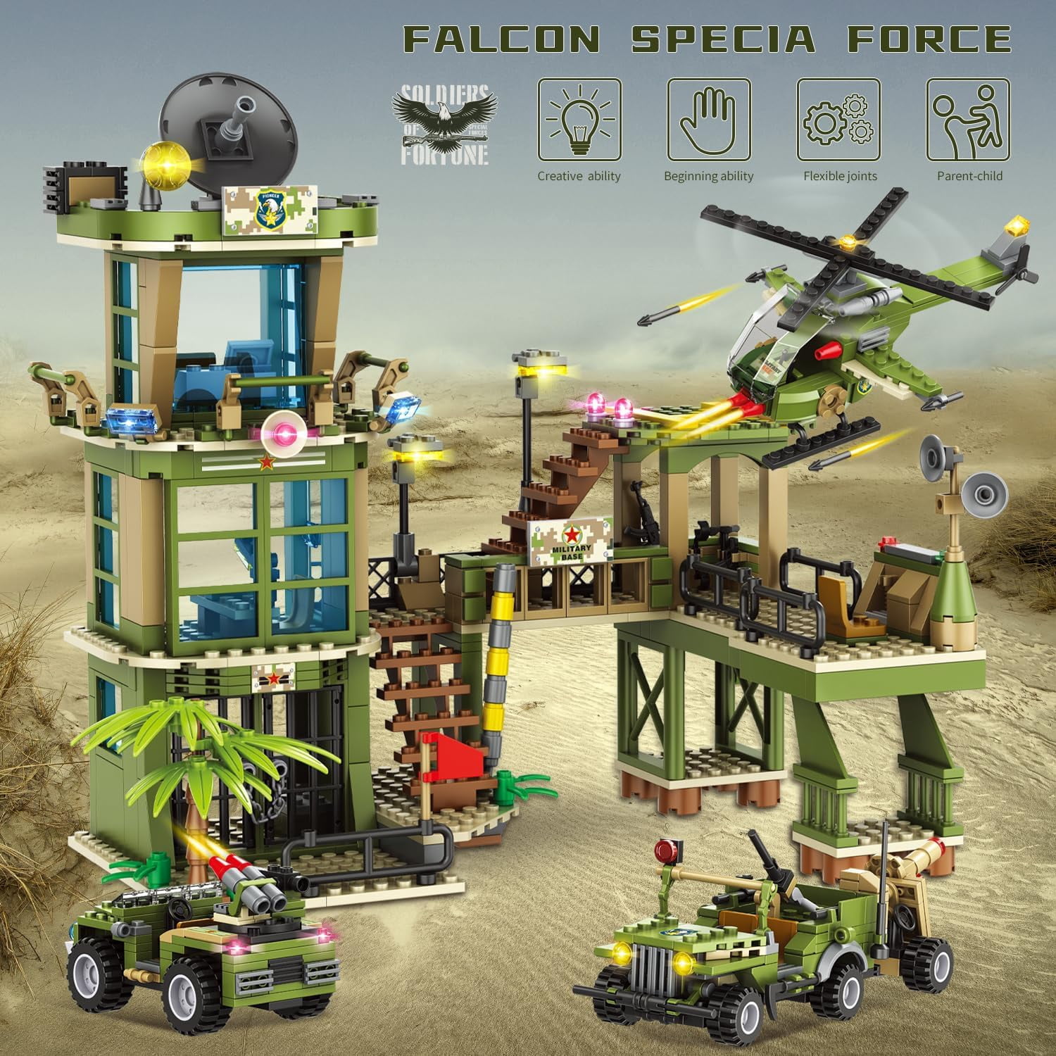 Remocguys Military Base Building Set Army Block Toys for Boys Age 8+ Compatible with Lego 830 Pcs