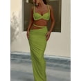 thumbnail image 2 of Women'S 2 Piece Sets Summer Beach Sexy- Ruched Backless - Top and Cut Out Skirt Night Out Dress Green M, 2 of 6