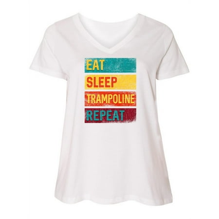 

Inktastic Eat Sleep Trampoline Repeat Women s Plus Size V-Neck