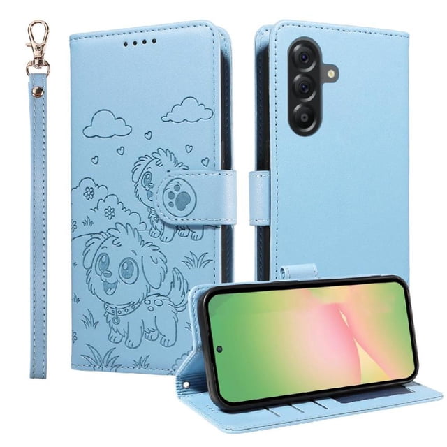 Funda Cartera GANGXUN con Diseño de Perrito en Relieve para Samsung Galaxy A56 5G , Protección 360° con Ranuras y Correa Desmontable