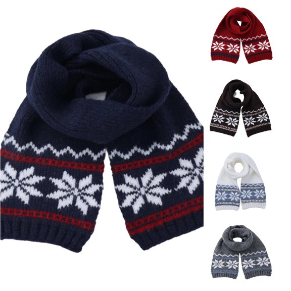AWZXDE Winter Warm Knitted Festive Snowflake Pattern Lined Thermal Ear Hat Soft Yarn Style Scarf Navy