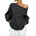 thumbnail image 2 of Womens Off Shoulder Sweatshirts Oversized Fit Long Sleeve Cotton Fleece Lined Pullover Solid Casual Baggy Tops (S, Black), 2 of 7