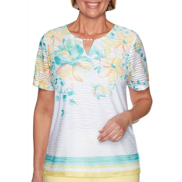 Alfred Dunner - Alfred Dunner Petite Spring Lake Floral Striped Top ...