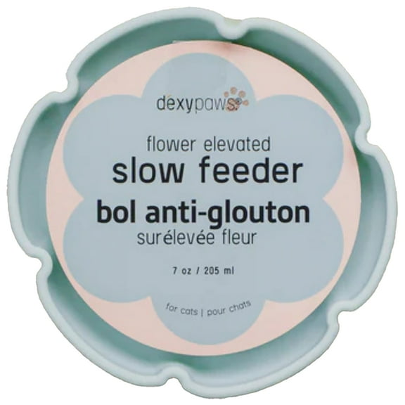 Dexypaws: Flower Elevated Slow Feeder - Sage Green - 7.75oz Capacity, Silicone Cat Dish w/ Removable Ceramic Stand, Pet Meal Feeding, Water & Food