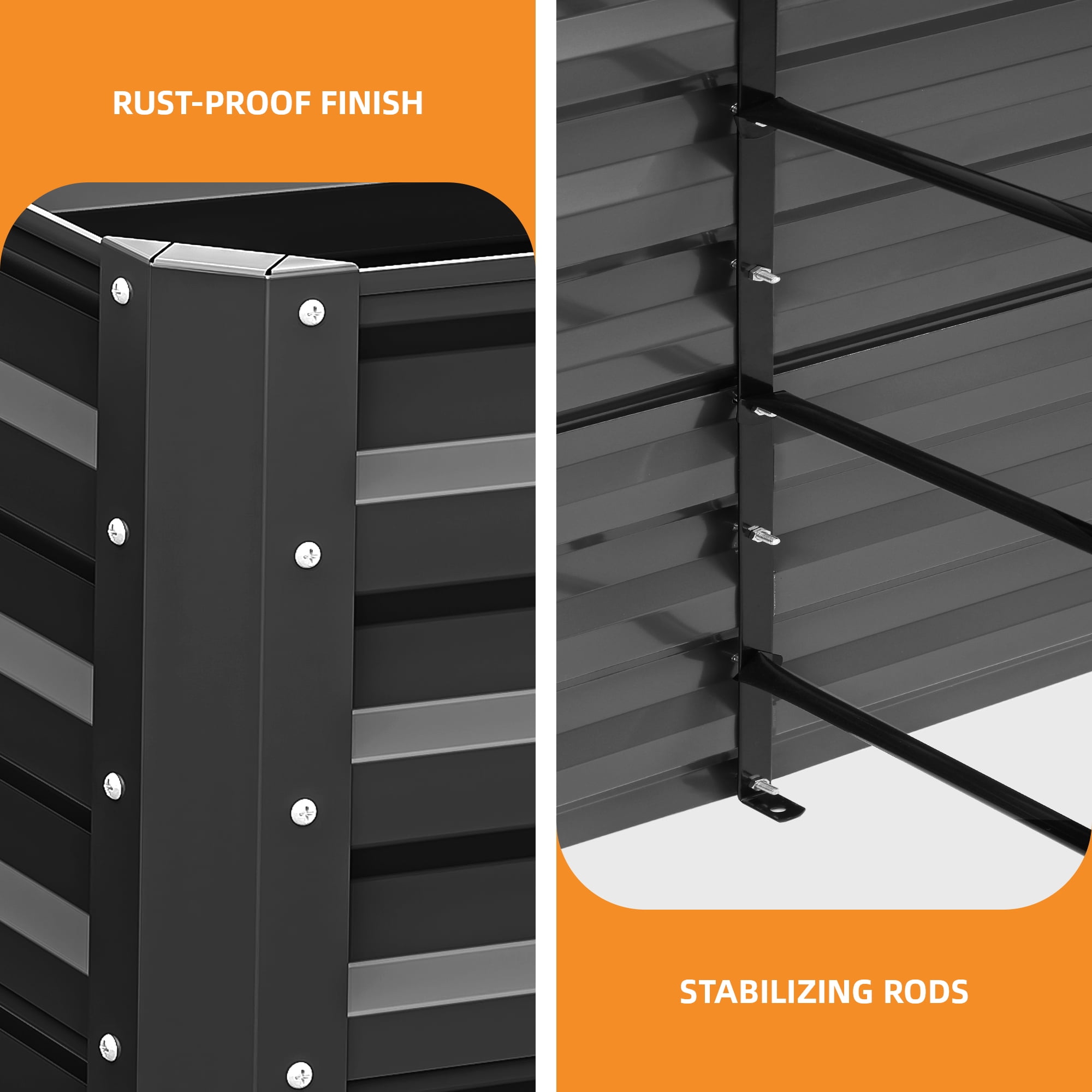 Uforic 6ftx3ftx2ft Large Raised Garden Bed Kit,Outdoor Galvanized Metal Patio Planter Box with Safety Rubber & Gloves, for Vegetables Flowers,Thickness 0.14 inches,Black
