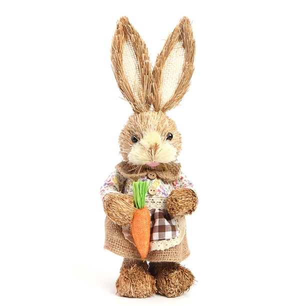 FLhrweasw Adorno Conejo Paja Conejito Pie 12 Pulgadas Con Zanahoria para Pascua (estilo B)