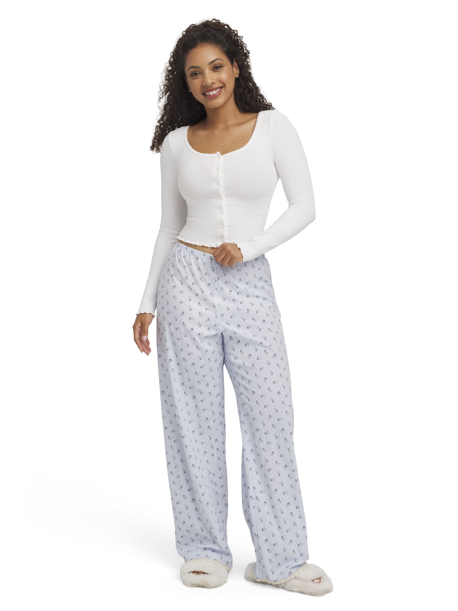 Mills by Millie Bobby Brown Women's Sleep Printed Rayon Pant with Lace Trim, Sizes XS-XXXL