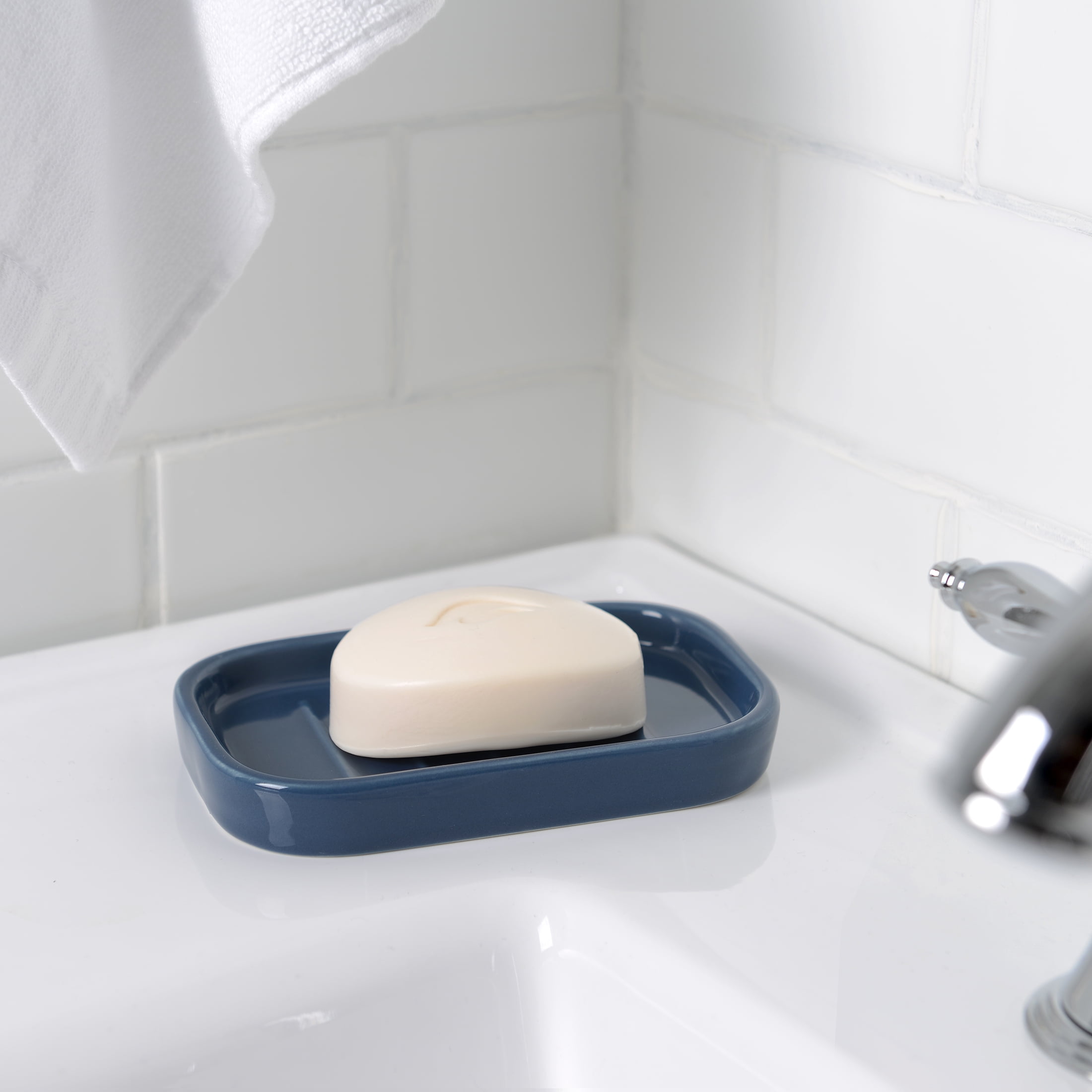 (3 pack) Mainstays Basic Ceramic Soap Dish Navy