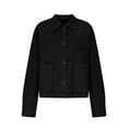 thumbnail image 6 of Women's Suede Cropped Jacket Lapel Collar Button Down Long Sleeve Casual Shacket with Pockets Vintage Fall Winter Street Outerwear Black, 6 of 6