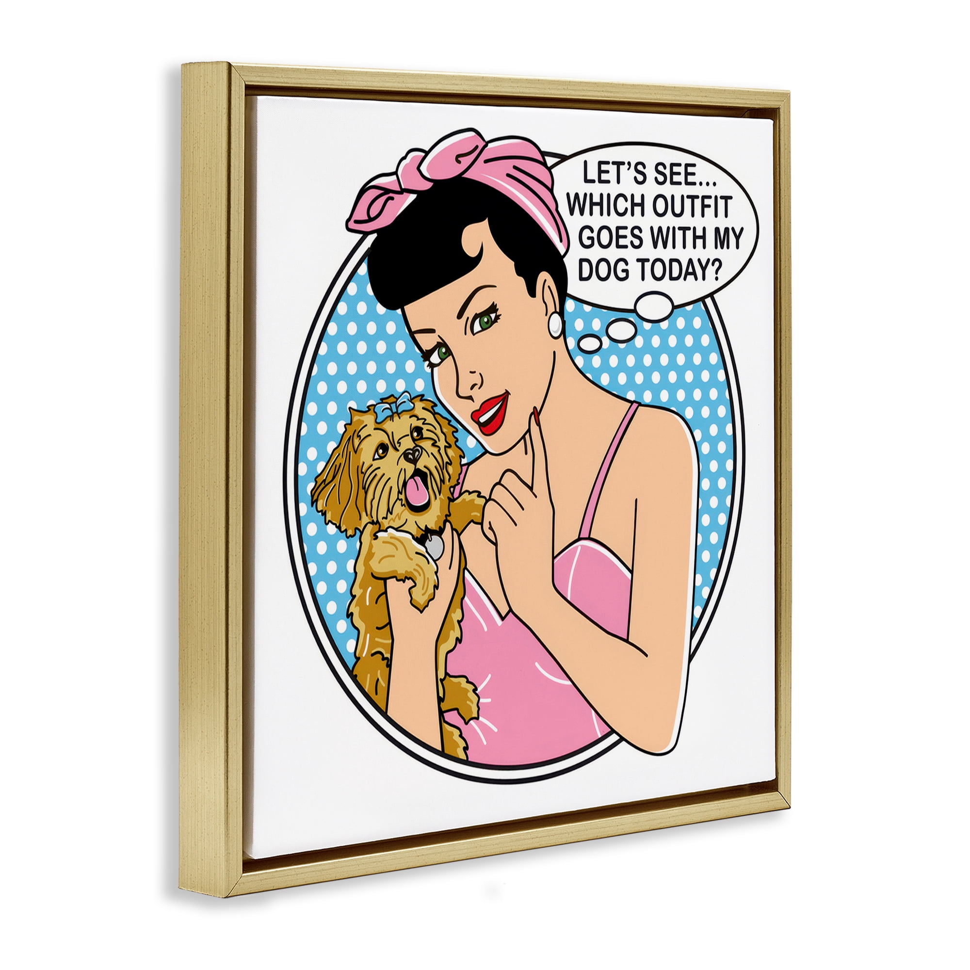 Stupell Industries Which Outfit with Dog Animals Painting Gold Floater Framed Canvas Art Print Wall Art, 18 x 18