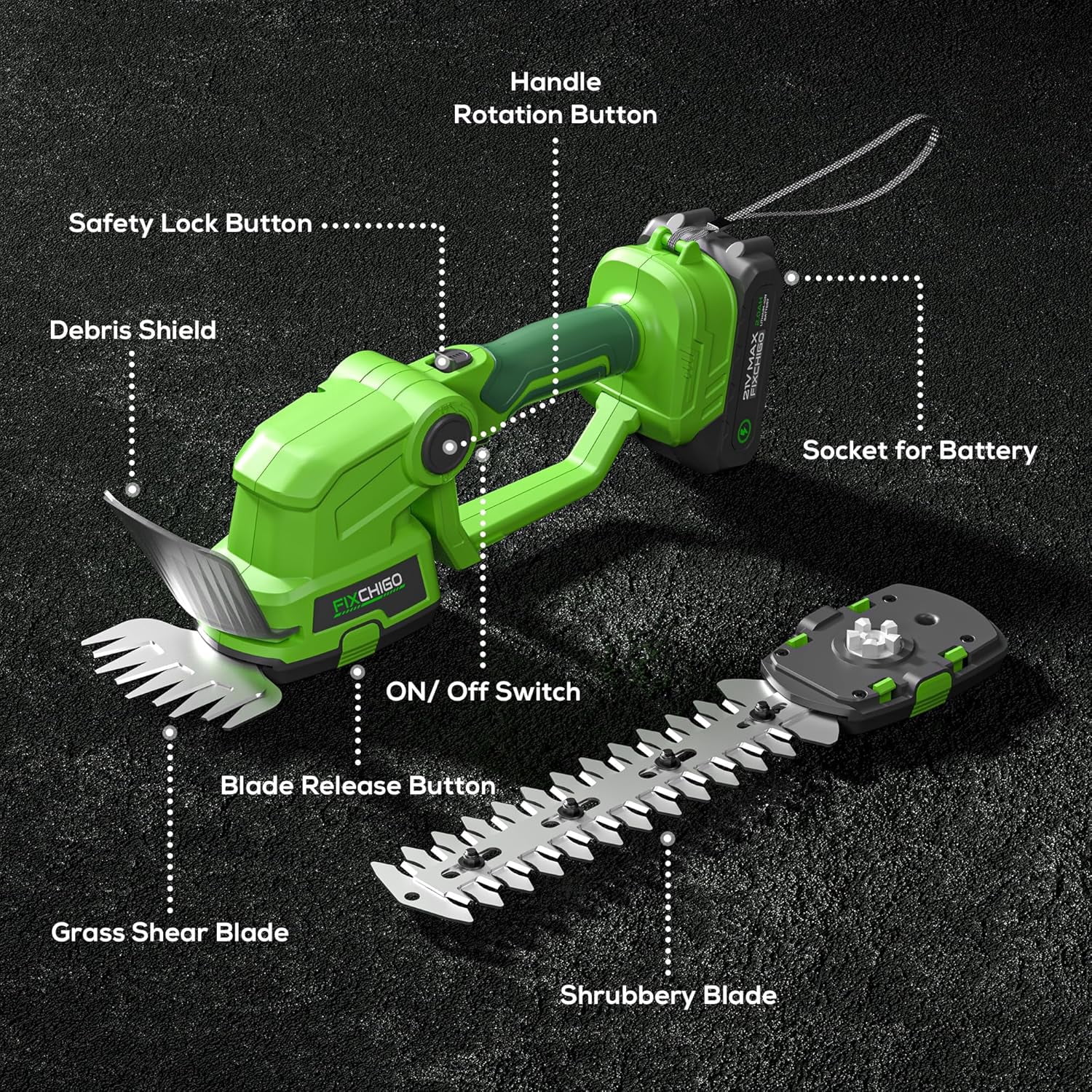 21V Cordless Hedge Trimmer 2-in-1 with 2 Batteries, Lightweight Electric Grass Shear for Garden Yard Lawn Care