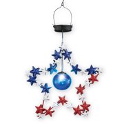 Collections Etc Patriotic Solar Metal Star Tree Dangler Hanging Outdoor Decoration