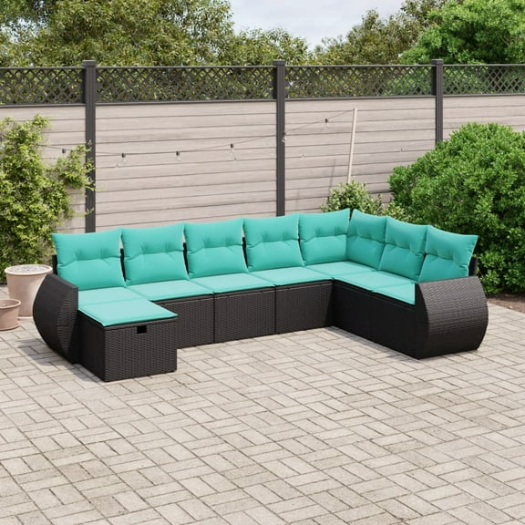 vidaXL 8 Piece Patio Sofa Set with Cushions Black Poly Rattan