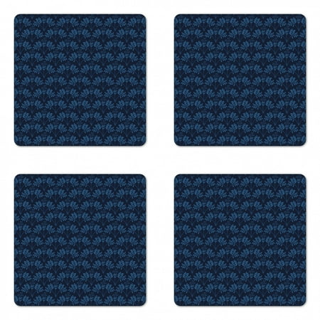 

Indigo Coaster Set of 4 Ocean Inspired Garden Botanic Floral Details Leaves Buds Image Print Square Hardboard Gloss Coasters Standard Size Dark Blue Violet Blue by Ambesonne