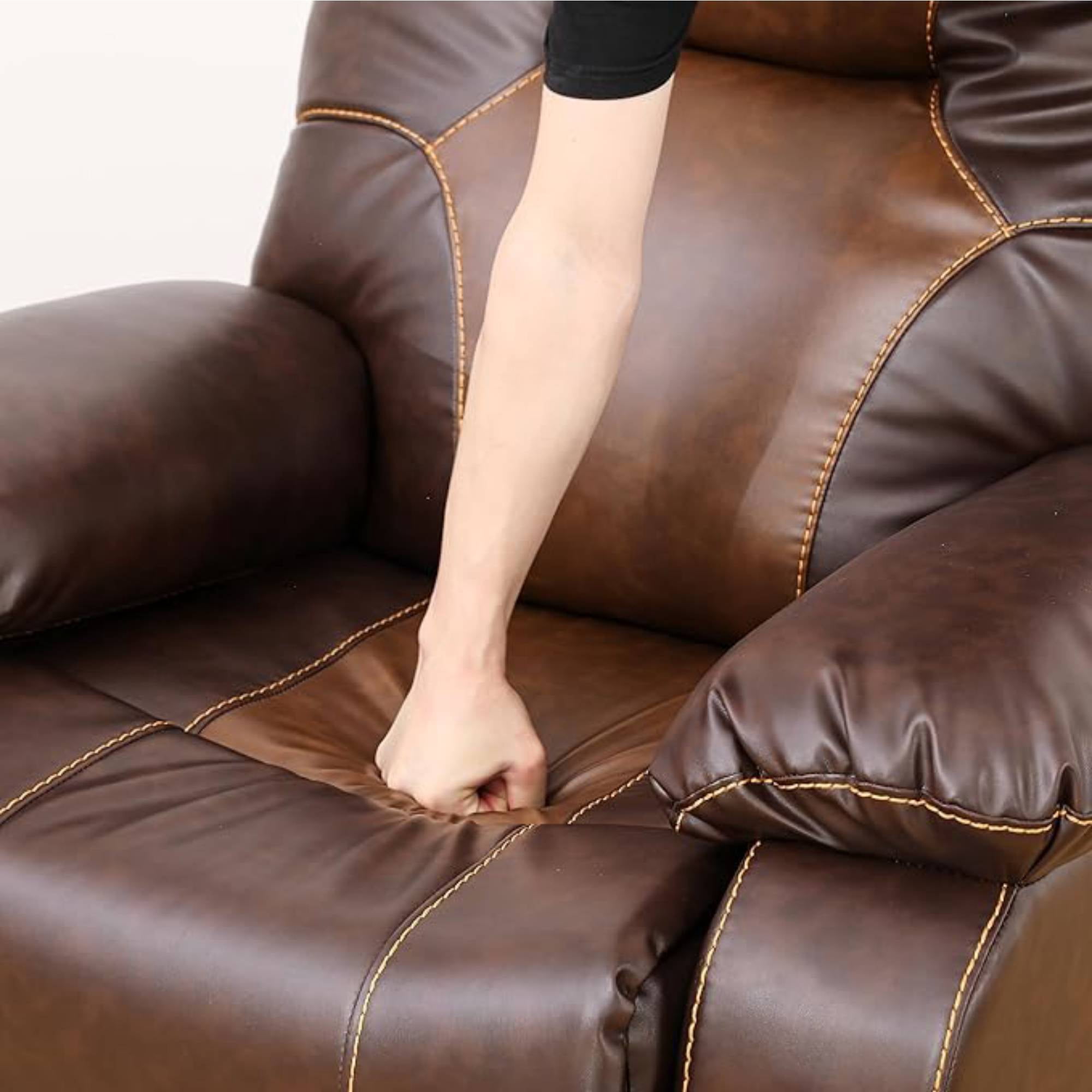 Leather Recliner Chair, Manual Reclining Chair Single Sofa Chair for Living Room,Bedroom, Brown