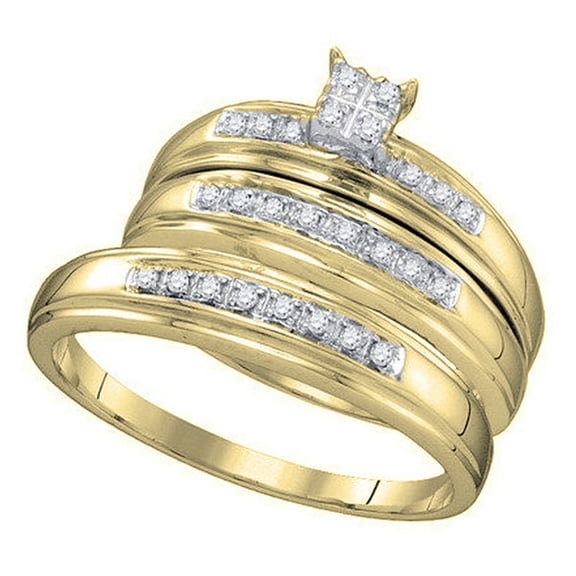 0.25 Carat (ctw) 14K Yellow Gold Round Cut Diamond Men And Women's Engagement Ring Trio Bridal Set 1/4 CT