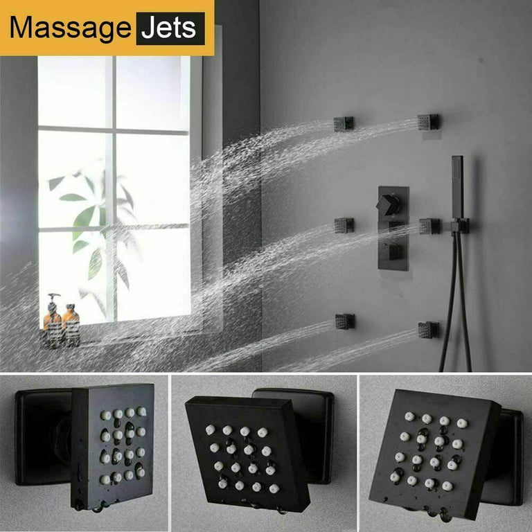 Bathroom Black Valtemo Rain Shower Set Luxury Thermostatic Faucets Modern  Large LED Ceiling Waterfall Rainfall ShowerHead 600x800mm+Body Massage Jets  From Jmhm, $1,437.17
