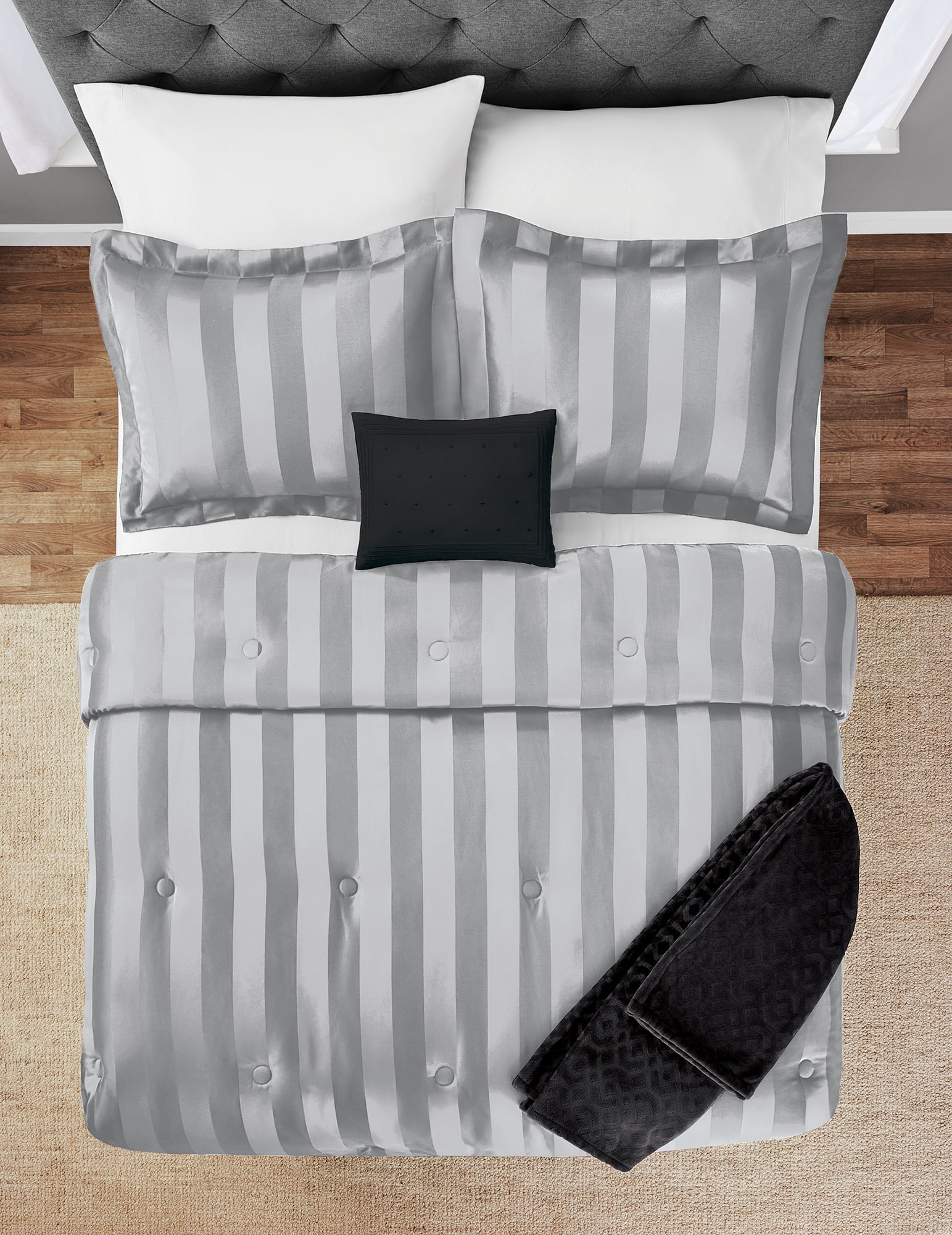 Mainstays 5-Piece Grey Damask Stripe Comforter Set, Full/Queen