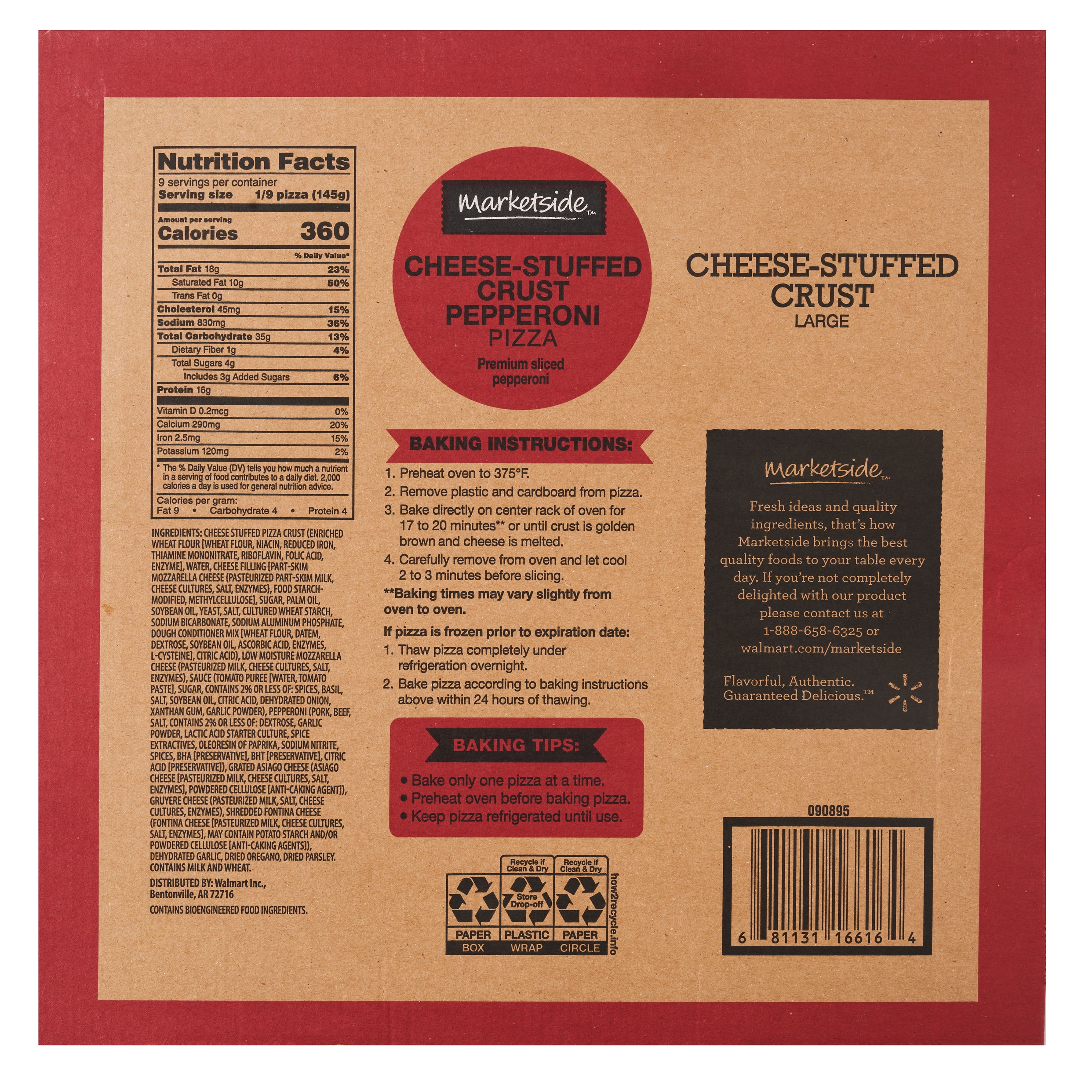 Marketside Take and Bake Pizza, Large, Cheese-Stuffed Crust Pepperoni, 46 oz