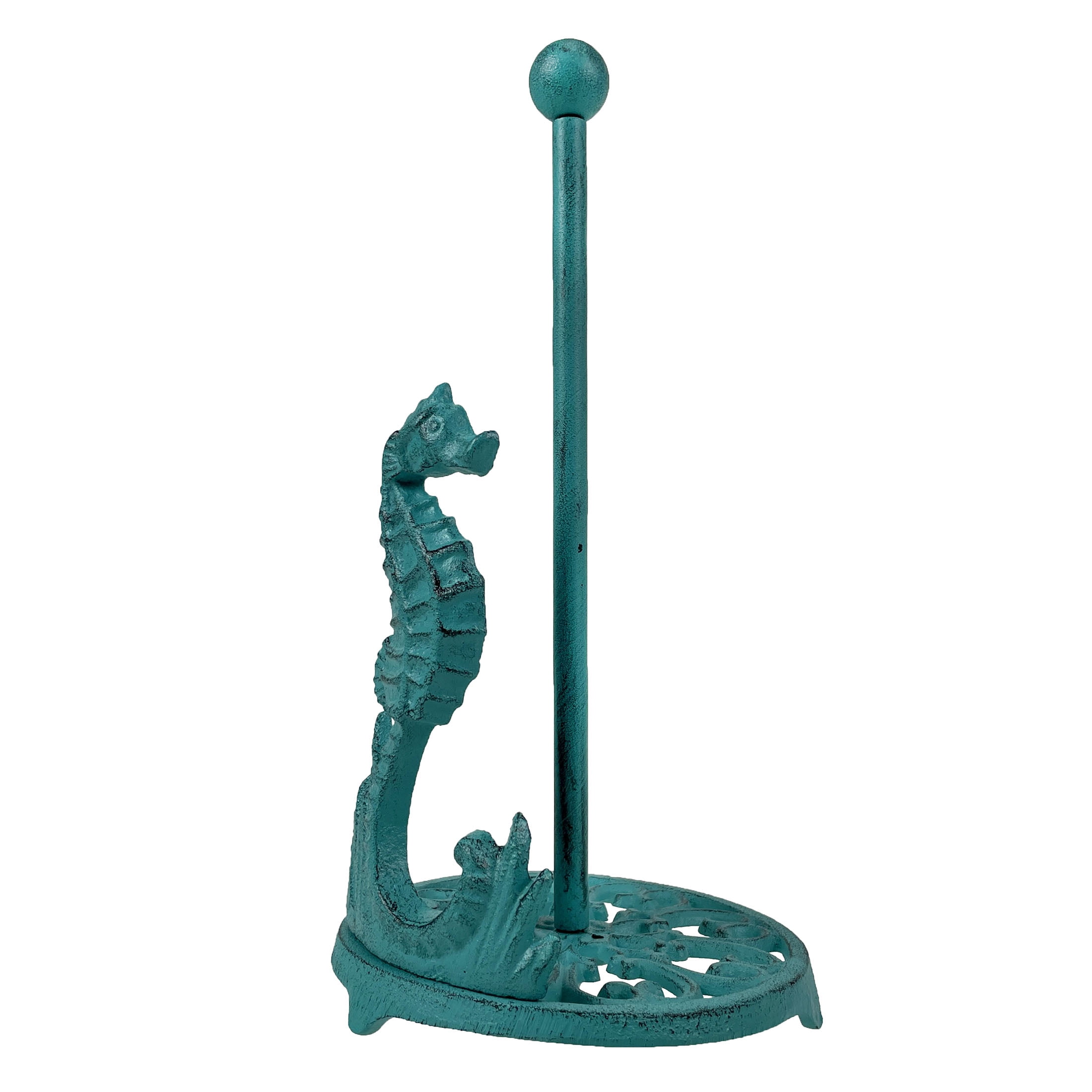 Things2Die4 Seahorse Cast Iron Paper Towel Holder - Elegant 13” Tall Nautical Style Decor - Turquoise - Size 13 inches