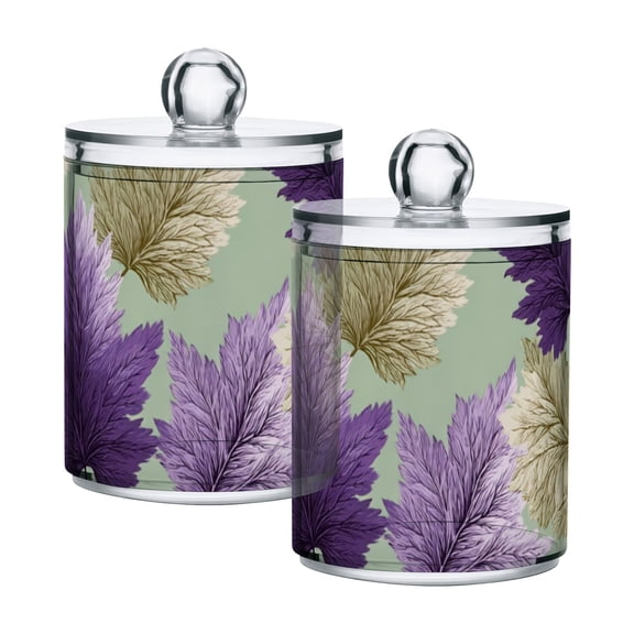 Purple Green Leaves Elegant Translucent Plastic Cans Storage Canisters with Lid Set of 2
