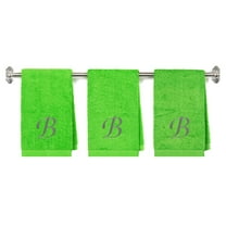 Embroidered Terry Cotton Hand Towel for Bathroom and Kitchen - Personalized Gift - 16 x 27 inches - 3-Pack - Lime Color Towel - Silver Script Initial B