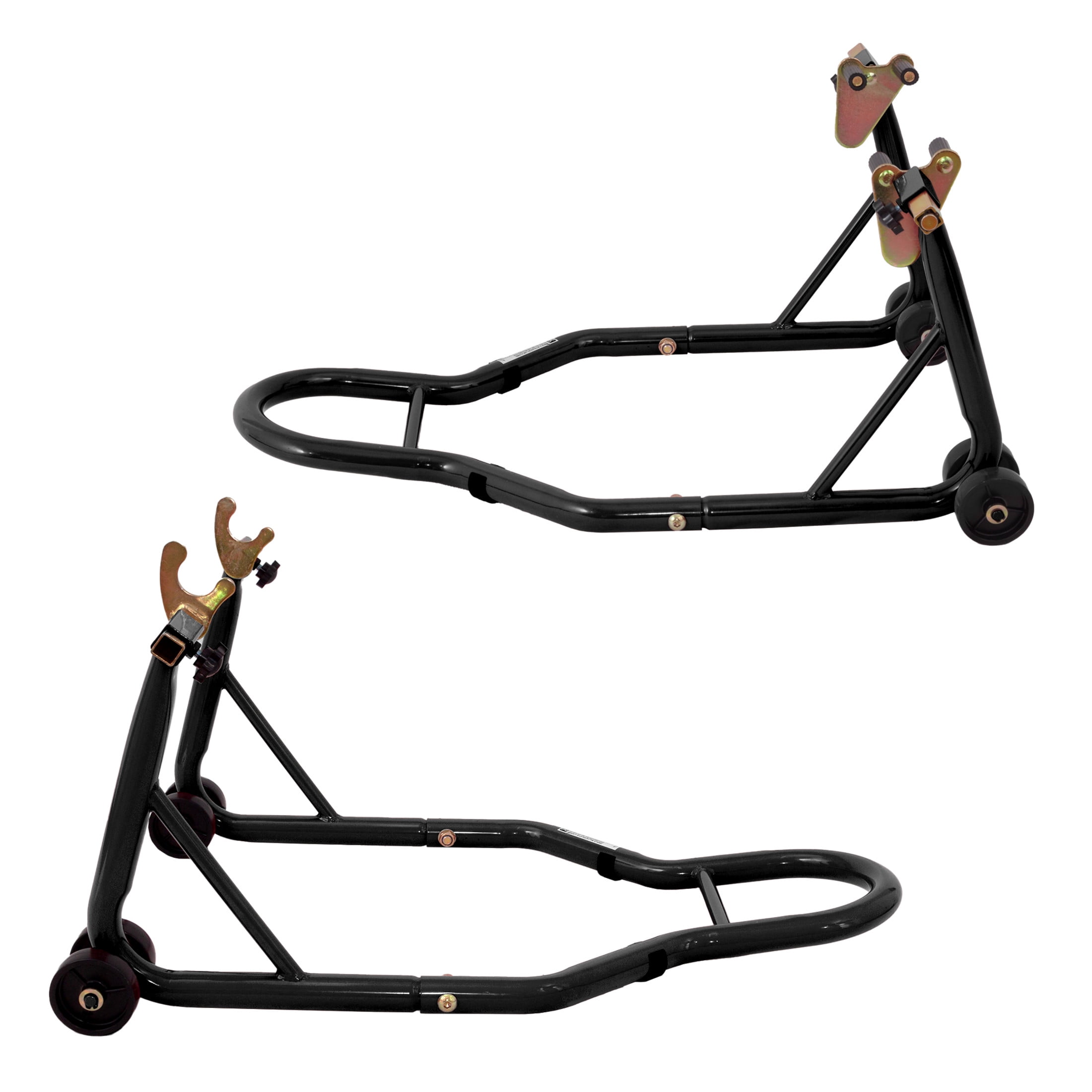 Noble House Universal Motorcycle Front and Rear Lift Stand, Heavy Duty Universal Wheel Paddock Stand, Black, Set of 2
