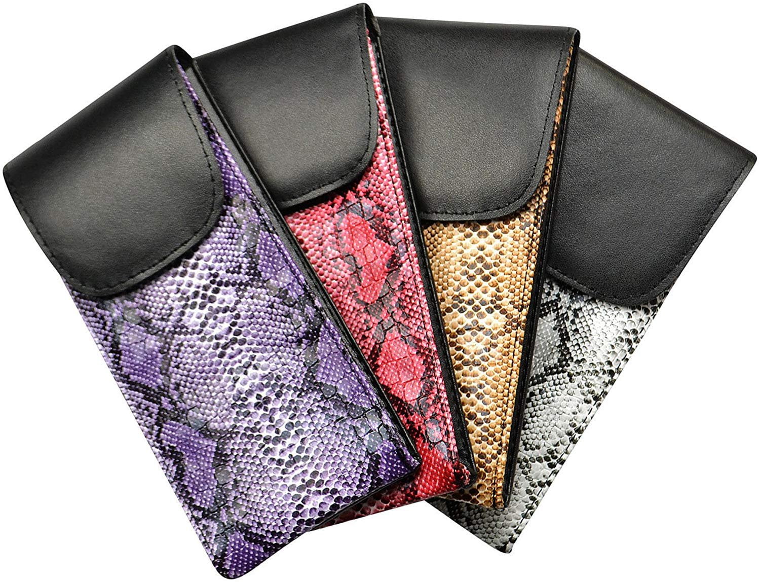 4 Pack Soft Eyeglass Cases, Slip In Case With Velcro Closure, Faux