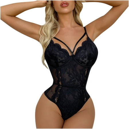 

JeashCHAT Sexy Lingerie for Women Ladies Cute Girl Solid Erotic Lingerie Floral Sexy Perspective Halter Neck Slim Bodysuit